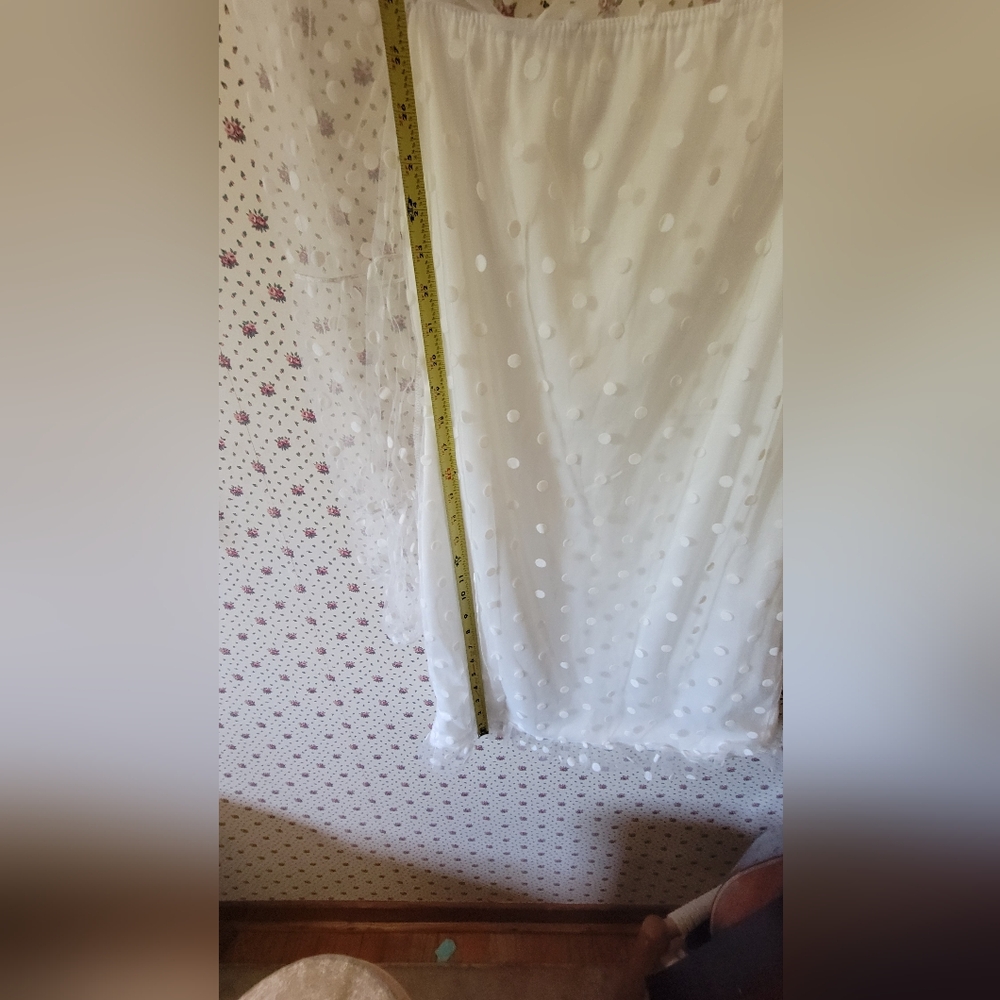 Sexy white polk-a-dot cocktail dress  w/ sheer sleeves. Size L.(8/10). New - Picture 7 of 14